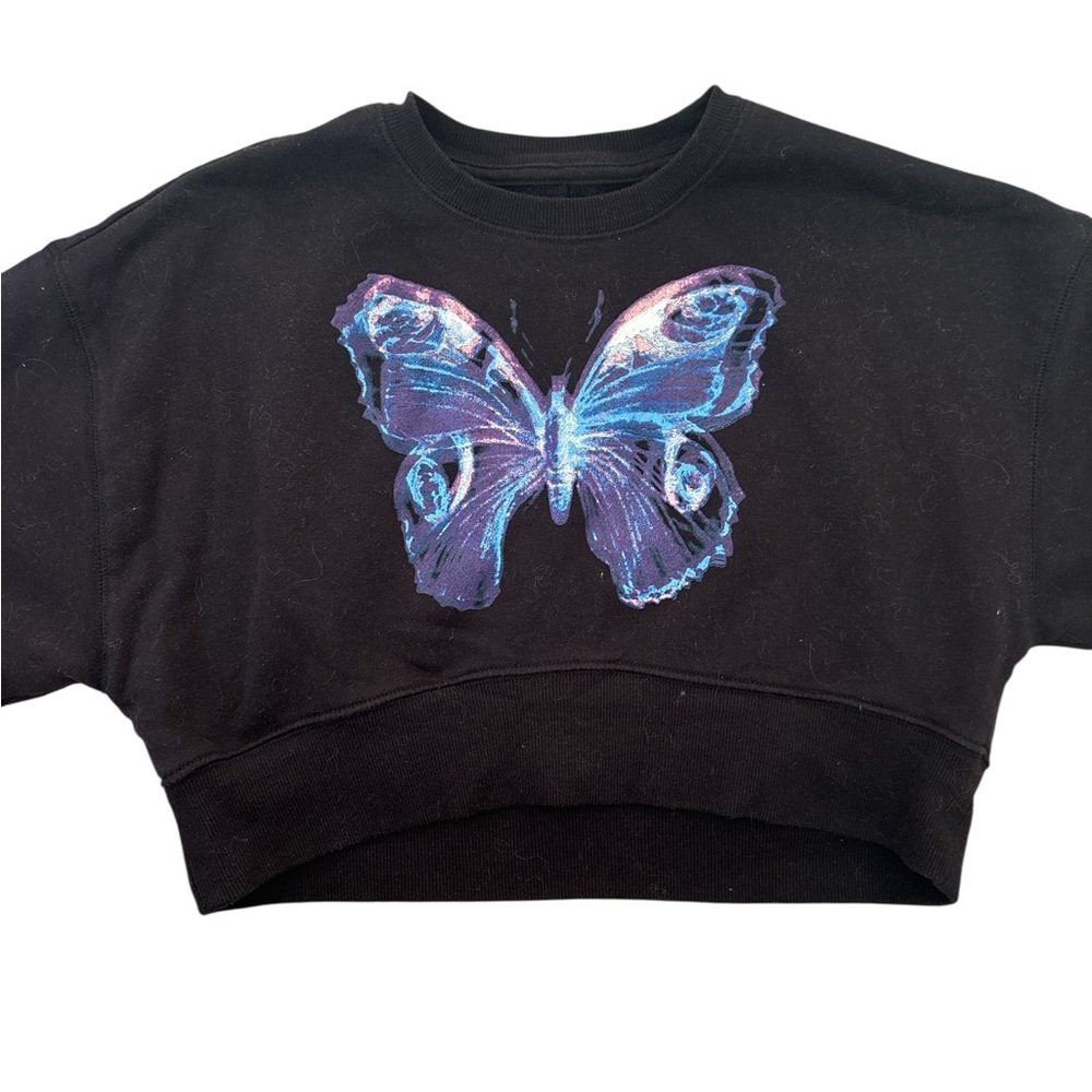 Black Junior Small Butterfly Graphic Crop Sweatshirt